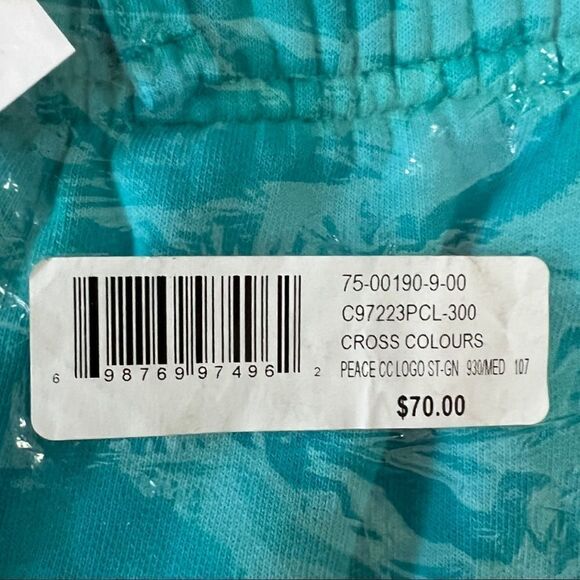 Cross Colours Peace Circle Logo Fleece Shorts in Mint Green Multi - Picture 6 of 7